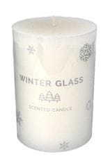 Artman Zimní skleněná svíčka ve tvaru válce 9 cm bílá