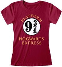 CurePink Dámské tričko Harry Potter: Hogwarts Express - vlak do Bradavic (L) vínová bavlna