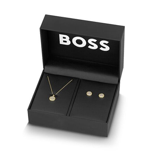 Hugo Boss Luxusní sada pozlacených šperků Medallion 1570149 (náhrdelník, náušnice)