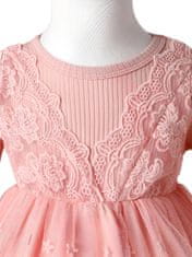 Růžové žebrované šaty s krajkou a tylovou sukní vel. 92