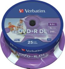 Verbatim DVD+R DoubleLayer 8,5GB/ 8x/ Inkjet printable/ 25pack/ spindle