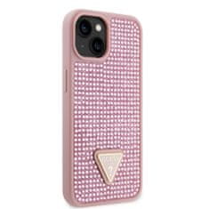 Guess Zadní kryt Rhinestones Triangle Metal Logo na iPhone 14 růžový