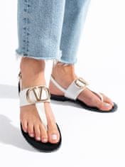 Amiatex Komfortní dámské sandály bílé bez podpatku, bílé, 36