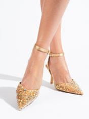 Amiatex Pohodlné dámské sandály zlaté na jehlovém podpatku, odstíny žluté a zlaté, 40