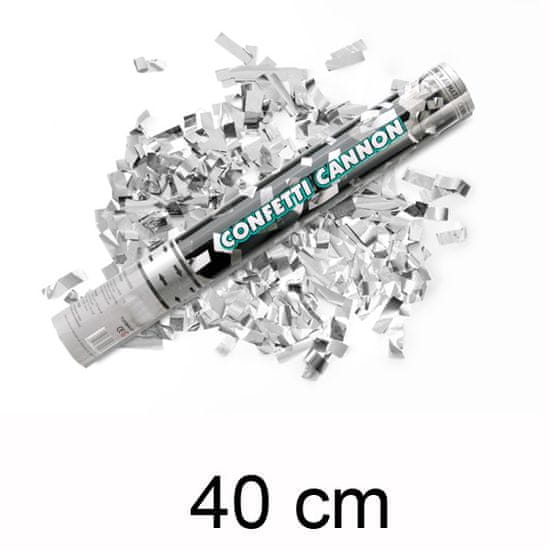 PartyDeco Vystřelovací konfety 40cm - metal stříbrná ( 1ks )