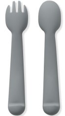 Interbaby SET silikonová LŽIČKA + VIDLIČKA - šedý