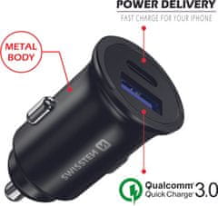 SWISSTEN cl adaptér power delivery usb-c + quick charge 3.0 36w metal černý (eco balení)