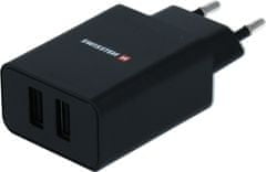 SWISSTEN síťový adaptér smart ic 2x usb 2,1a power + datový kabel usb / micro usb 1,2 m černý