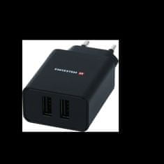 SWISSTEN síťový adaptér smart ic 2x usb 2,1a power + datový kabel usb / micro usb 1,2 m černý