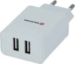 SWISSTEN síťový adaptér smart ic 2x usb 2,1a power bílý (eco balení)