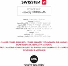 SWISSTEN power line power bank 10000 mah 20w power delivery black