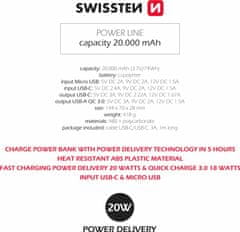 SWISSTEN power line power bank 20000 mah 20w power delivery black