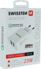 SWISSTEN síťový adaptér 2x usb qc 3.0 + usb, 23w bílý
