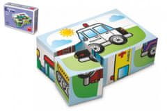 Dino Kostky kubus Dopravní prostředky dřevo 6 ks v krabičce 12,5x8,5x4cm