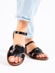 Amiatex Zajímavé černé sandály dámské bez podpatku, černé, 36