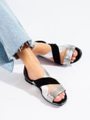 Amiatex Designové dámské černé sandály bez podpatku, černé, 36