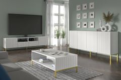 Homlando TV stolek WAVE 2D2S 200 cm frézovaná bílý mat na zlatých nohách