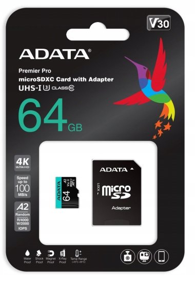 Adata Paměťová karta microSD 64GB + adaptér