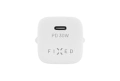 FIXED Set síťové nabíječky Mini s USB-C výstupem a USB-C/Lightning kabelu, podpora PD, 1.2 metr, MFI, 30W, bílý