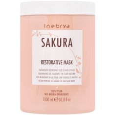 Inebrya Sakura Restorative - veganská maska na posílení vlasů, revitalizace a zklidnění vlasové pokožky, jemné složení nezatěžuje vlasy, 1000ml