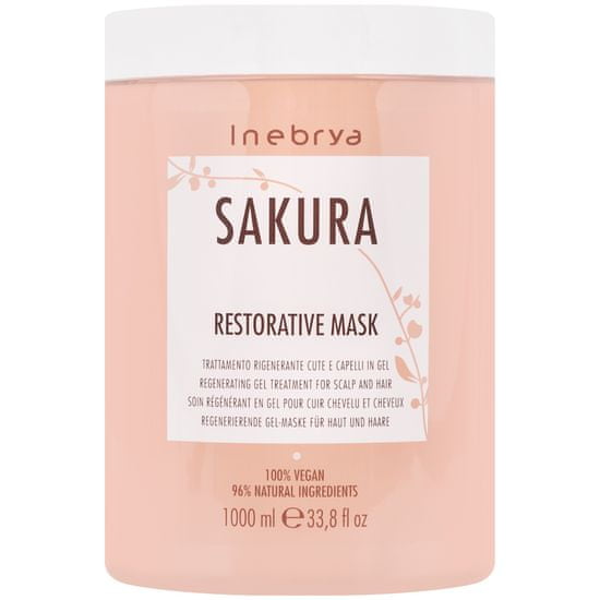 Inebrya Sakura Restorative - veganská maska na posílení vlasů, revitalizace a zklidnění vlasové pokožky, jemné složení nezatěžuje vlasy, 1000ml