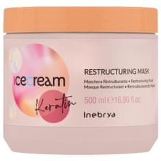 Inebrya Ice Cream Keratin Restructuring - Vyživující maska pro suché vlasy, Eliminace krepatění vlasů, 500ml