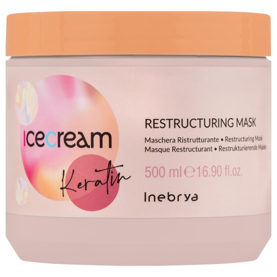 Inebrya Ice Cream Keratin Restructuring - Vyživující maska pro suché vlasy, Eliminace krepatění vlasů, 500ml