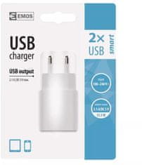 Emos Univerzální USB adaptér SMART do sítě, 3,1A (15W), bílá