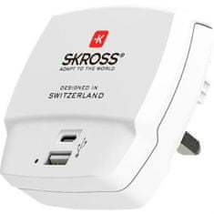 Skross síťová nabíječka, USB-A, USB-C, 5,4A, UK, bílá