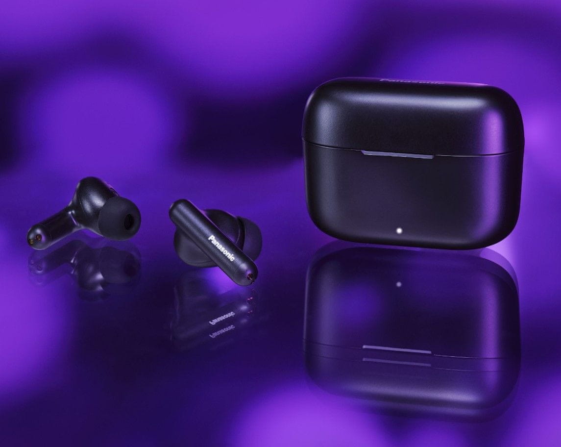  moderní bezdrátová Bluetooth sluchátka panasonic rzb110w skvělý zvuk nabíjecí pouzdro odolnost potu handsfree funkce dlouhá výdrž 