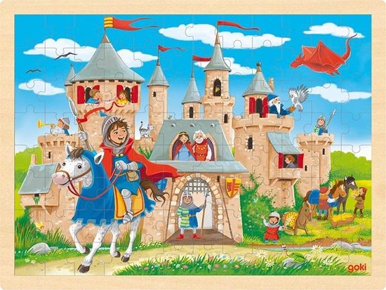 Goki Dřevěné puzzle Rytířský hrad 96 dílků