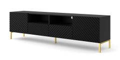 Homlando TV stolek SURF 2D2S 200 cm frézovaná černý mat na zlatých nohách