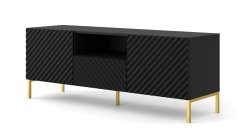 Homlando TV stolek SURF 2D1S 150 cm frézovaná černý mat na zlatých nohách