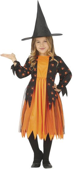 Guirca Kostým Oranžová čarodějnice s pavouky 5-6 let