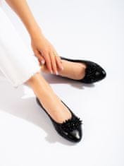 Amiatex Zajímavé baleríny černé dámské bez podpatku + Ponožky Gatta Calzino Strech, černé, 36