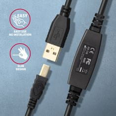 AXAGON ADR-210B USB2.0, A-M->B-M, aktivní prodlužka/repeater kabel 10m