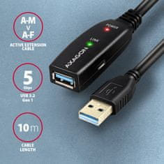 AXAGON ADR-310 USB 3.2 Gen 1 A-M->A-F, aktivní prodlužka/repeater kabel 10m