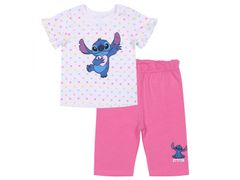 sarcia.eu Disney Stitch Bílá a růžová bavlněná kojenecká souprava s puntíky, tričko a šortky 3 m 62 cm