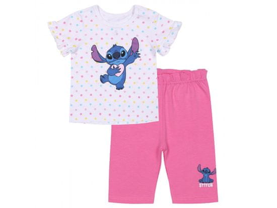 sarcia.eu Disney Stitch Bílá a růžová bavlněná kojenecká souprava s puntíky, tričko a šortky