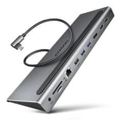 HMC-4KX3, USB 3.2 Gen 1 hub, porty 3x USB-A, DP, HDMI 4k/60Hz, RJ-45, čtečka karet, PD 100W, kabel USB-C 40cm