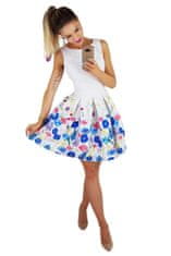 Bicotone Dámské společenské šaty bez rukávů se skládanou sukní a páskem bílé - Bílá / 40 - Bicotone krémová s květinovým vzorem 36