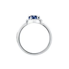 Morellato Třpytivý stříbrný prsten Srdce s modrým zirkonem Tesori SAVB150 (Obvod 56 mm)