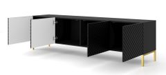 Homlando TV stolek SURF 4D 200 cm frézovaná černý mat na zlatých nohách