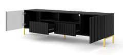 Homlando TV stolek WAVE 2D2S 200 cm frézovaná černý mat na zlatých nohách