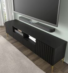 Homlando TV stolek WAVE 2D2S 200 cm frézovaná černý mat na zlatých nohách