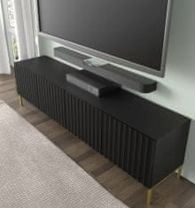 Homlando TV stolek WAVE 4D 200 cm frézovaná černý mat na zlatých nohách