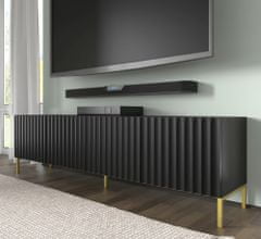 Homlando TV stolek WAVE 4D 200 cm frézovaná černý mat na zlatých nohách