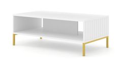 Homlando Konferenční stolek WAVE 90x60 cm frézovaná bílý mat na zlatých nohách