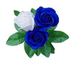 made by ANTEROS Mýdlová kytice z mýdlových květů růže Trio Modro-bílá na stonku s lístky