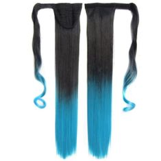 Trendy Vlasy Culík, cop rovný s omotávkou 57 cm - Ombre styl odstín Black T Light Blue